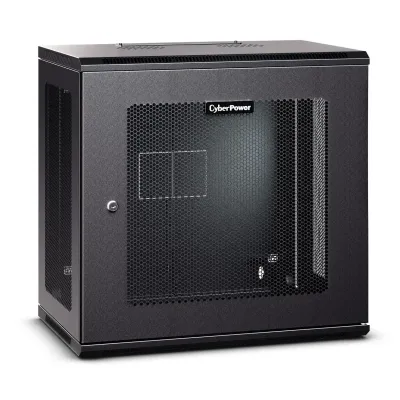 CYBERPOWER - CR12U61003 - 12U 19" Wall Mount Enclosure, 600mm wide, 600mm deep, hex perforated metal door, side panels, locking doors/side panels, black, 132lbs (60kg) loading capacity, 5 year warranty