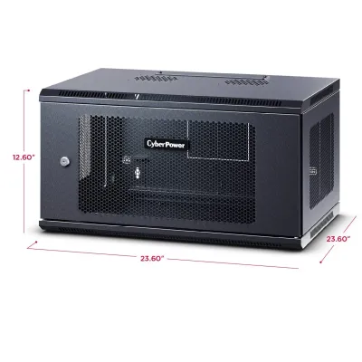 CYBERPOWER - CR6U61003 - 6U 19" Wall Mount Enclosure, 600mm wide, 600mm deep, hex perforated metal door, side panels, locking doors/panels, black, 132lbs (60kg) loading capacity, 5 year warranty