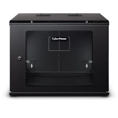 CYBERPOWER - CR9U61003 - 9U 19" Wall Mount Enclosure, 600mm wide, 600mm deep, hex perforated metal door, side panels, locking doors/panels, black, 132lbs (60kg) loading capacity, 5 year warranty