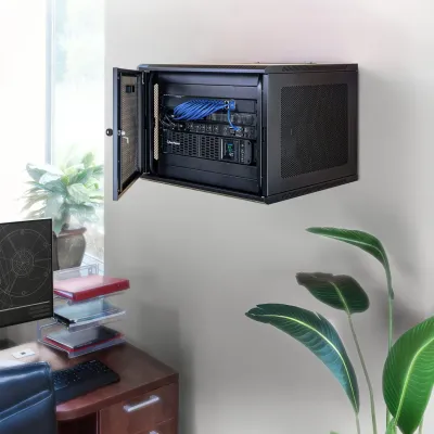 CYBERPOWER - CR9U61003 - 9U 19" Wall Mount Enclosure, 600mm wide, 600mm deep, hex perforated metal door, side panels, locking doors/panels, black, 132lbs (60kg) loading capacity, 5 year warranty