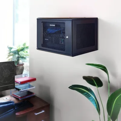 CYBERPOWER - CR9U61003 - 9U 19" Wall Mount Enclosure, 600mm wide, 600mm deep, hex perforated metal door, side panels, locking doors/panels, black, 132lbs (60kg) loading capacity, 5 year warranty