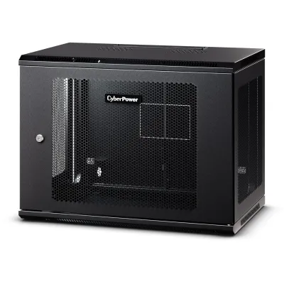CYBERPOWER - CR9U61003 - 9U 19" Wall Mount Enclosure, 600mm wide, 600mm deep, hex perforated metal door, side panels, locking doors/panels, black, 132lbs (60kg) loading capacity, 5 year warranty