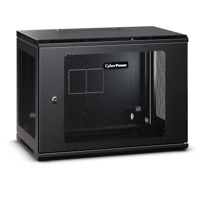 CYBERPOWER - CR9U61003 - 9U 19" Wall Mount Enclosure, 600mm wide, 600mm deep, hex perforated metal door, side panels, locking doors/panels, black, 132lbs (60kg) loading capacity, 5 year warranty