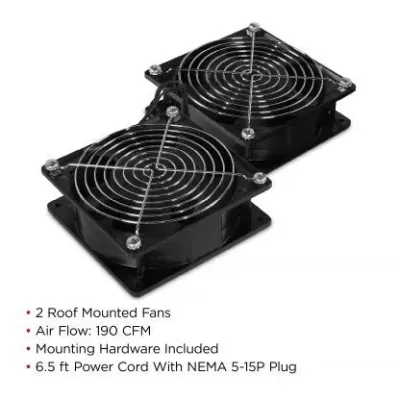 Cyber Power - CRA11002 - Wall Mount Roof Fan kit, 2x 110/120Vac Cooling Fans; 190 CFM, 2 Year Warranty