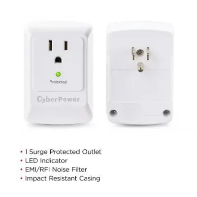 CYBERPOWER - CSB100W - 900 J, 125 V, NEMA 5-15P plug, 1 NEMA 5-15R, Limited lifetime warranty