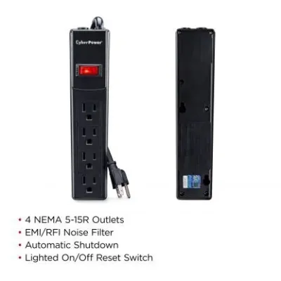 Cyber Power - CSB404 - Essential Surge Protector, 600 J, 125 V, 4 ft Cord
