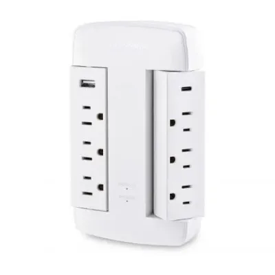 CYBERPOWER - CSP600WSURC5 - 6-Outlet Swivel Surge Protector with 2 USB 3.6A Type A & C, 900 Joules, Wall Tap, EMI/RFI filtering, White, $75,000 CEG