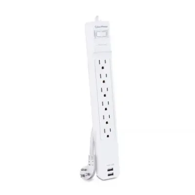 Cyber Power - CSP606U42A - 6-Outlet Surge Protector with 2 USB 2.4A, 900 Joules, 6FT Cord, EMI/RFI Filtering, White