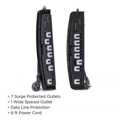 Cyber Power - CSP706T - 1650 J, 125 V, NEMA 5-15P 45 degree off-set plug, 7 NEMA 5-15R, 6 ft cord, Limited lifetime warranty