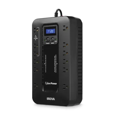 CYBERPOWER - EC850LCD - 850VA/510W, Simulated Sine Wave, NEMA 5-15P, 5 ft cord, 12 NEMA 5-15R, USB, PowerPanel Personal Edition software, 3 year warranty