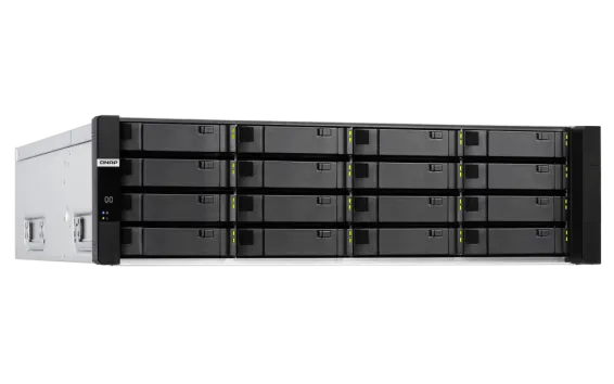 QNAP - ES1686dc-2123IT-64G-US - QNAP 16-Bay Active-Active Dual Controller ZFS NAS and iSCSI/ IP-SAN. 3U, SAS 12G (compatible with SAS 6G), 3 x Gigabit LAN, 4x10GbE(SFP+), 40GbE-ready