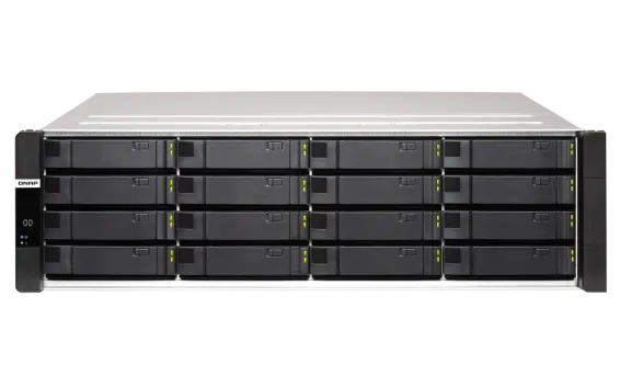 QNAP - ES1686dc-2142IT-128G-US - QNAP 16-Bay Active-Active Dual Controller ZFS NAS and iSCSI/ IP-SAN. 3U, SAS 12G (compatible with SAS 6G), 3 x Gigabit LAN, 4x10GbE(SFP+), 40GbE-ready