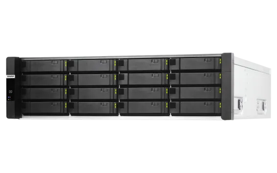 QNAP - ES1686dc-2142IT-96G-US - QNAP 16-Bay Active-Active Dual Controller ZFS NAS and iSCSI/ IP-SAN. 3U, SAS 12G (compatible with SAS 6G), 3 x Gigabit LAN, 4x10GbE(SFP+), 40GbE-ready