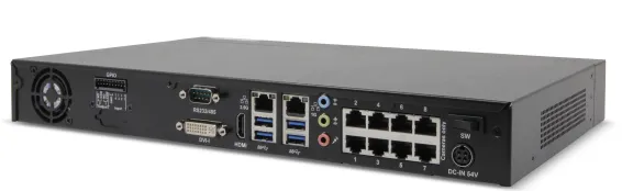 EXACQ - IP08-04T-GPL - IP Desktop 8 port PoE+ G-Series exacqVision NVR with 8 IP Professional licenses (8 max), 4TB Internal storage. PoE 120W total, 15w simultaneous all ports, 30w max per port. Linux Ubuntu 22.04 LTS OS on SSD, 4GB RAM, 1 X 1GbE, 1