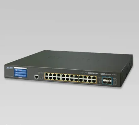 Planet - GS-5220-24PL4XV - L2+ 24-Port 10/100/1000T PoE + 4-Port 10G SFP+ Managed Switch with LCD Touch Screen