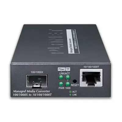 Planet - GT-915A - 1-Port 10/100/1000T + 1-Port 100/1000X SFP Managed Media Converter (IPv4/IPv6 Dual stack management, supports TLSv1.2/SSHv2/SNMPv3 Cybersecurity features, TS-1000/802.3ah OAM, LFP, 802.1Q VLAN, PLANET CloudViewer app and NMS MQTT)