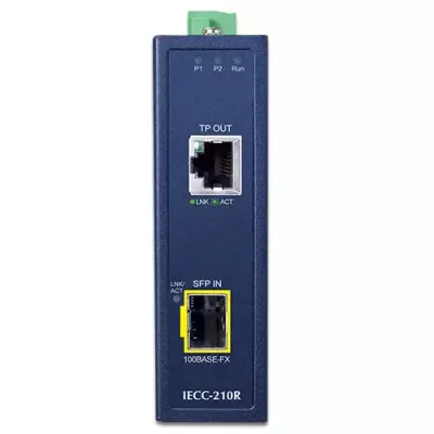 Planet - IECC-210R -  Industrial 1-Port 100TX + 1-Port 100FX SFP EtherCAT Media Converter RJ45 Out, SFP In, -40~75 degrees C