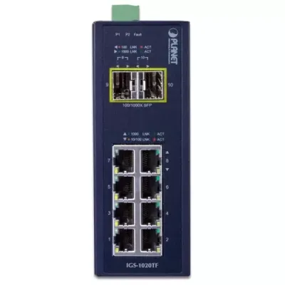 Planet - IGS-1020TF - IP30 Industrial 8-Port 10/100/1000T + 2-Port 100/1000X SFP Ethernet Switch (-40~75 degrees C)