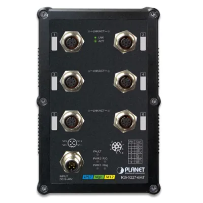 Planet - IGS-5227-6MT - Industrial IP67-rated 6-Port 10/100/1000T M12 Managed Ethernet Switch