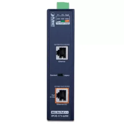 PLANET - IPOE-171-60W - Industrial Single-Port Multi-Gigabit 802.3bt PoE++ Injector (60W, -40~75C, 48~56VDC)