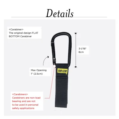 Rip-Tie - J-B9-C - One Inch Wide CableCarrier with Black Carabiner, 1″ x 9″