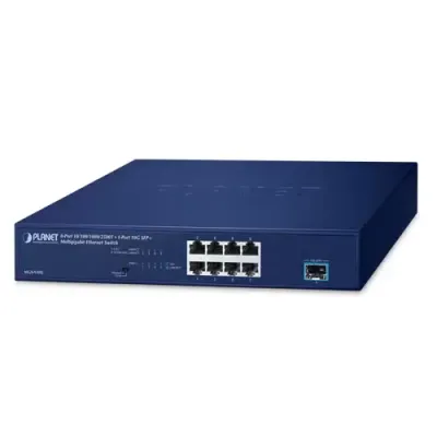 Planet - MGS-910X - 8-Port 10/100/1000/2500T + 1-Port 10G SFP+ Multigigabit Ethernet Switch (Fanless design, Standard/VLAN mode, desktop size with rackmount kit)