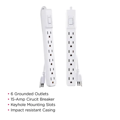 Cyber Power - MP1044NN - 2' Cord Power Strip 2-Pack 6 Outlets Per Strip 