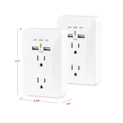 Cyber Power - MP18HO007 - 2-outlet, Wall-Tap with 2 USB Charging ports 2.1A (Shared), White