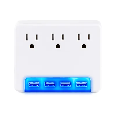 Cyber Power - P3WUH - 3 AC Outlet Wall Tap 125V with 4 USB 3.4A Charging Ports Glow Colors