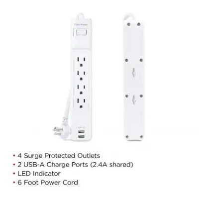 CYBERPOWER - P406U - Surge 4 Outlets 6 FT Cord 2 USB A