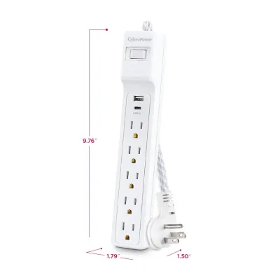 CYBERPOWER - P504UC - 5-Outlet Surge Suppressor - 4 FT Cord 1 USB A 1 USB C