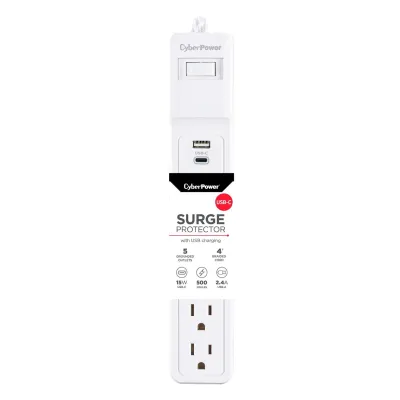 CYBERPOWER - P504UC - 5-Outlet Surge Suppressor - 4 FT Cord 1 USB A 1 USB C