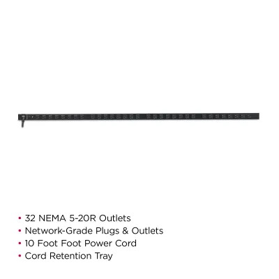 Cyber Power - PDU20BV32F - 20A (Derated to 16A), 120 V, 50Hz/60Hz, NEMA 5-20P plug, 32 NEMA 5-20R, 0U Rackmount, 10 ft cord