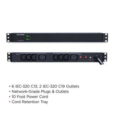 Cyber Power - PDU30BHVT8R - 30A (Derated to 24A), 208 - 230 V, 50Hz/60Hz, NEMA L6-30P plug, 8 IEC-320, 1U Rackmount