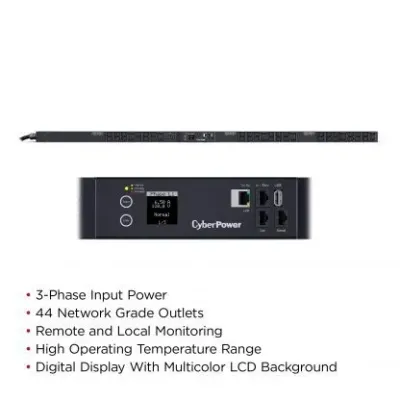 Cyber Power - PDU33103 - 3-Phase Monitored PDU, 120V/208V, 20A, 0U, (2) 5-20R + (36) C13 + (6) C19, NEMA L21-20P