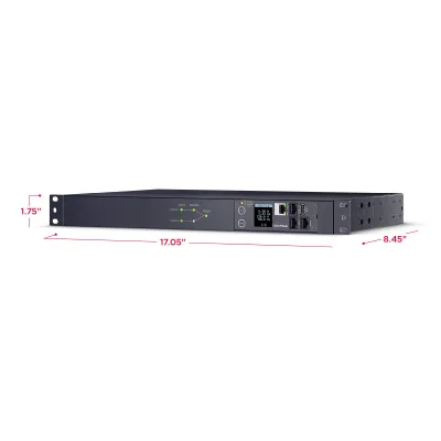 Cyber Power - PDU44006 - Switched ATS PDU, 20A (Derated to 16A), 200-240V, 2 x NEMA L6-20P Plug w/10 Ft Cords, 10 Outlets (8 x C13 + 2 x C19), 1U Rackmount, 3 Year Warranty