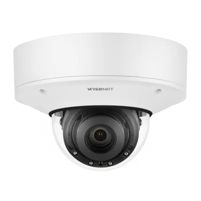 Hanwha - PNV-A9081R - 4K Network AI IR Vandal Dome Camera, Max. 4K resolution @ 30FPS, 0.05Lux@F1.6 (Color), 0Lux (B/W, IR LED on), Day & Night(ICR), 4.5~10mm(2.2x) motorized varifocal lens, WDR(120dB) H.265, H.264, MJPEG codec, WiseStreamⅡ, WiseStre