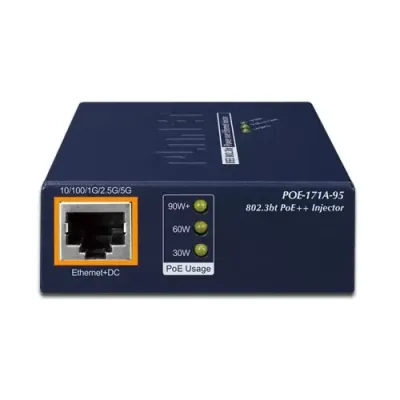 Planet - POE-171A-95 - Single-Port Multi-Gigabit 802.3bt PoE++ Injector (95 Watts, 802.3bt Type-4, UPoE, Legacy mode support, PoE Usage LED, 10/100/1G/2.5G/5G Data rate) -w/external power adapter