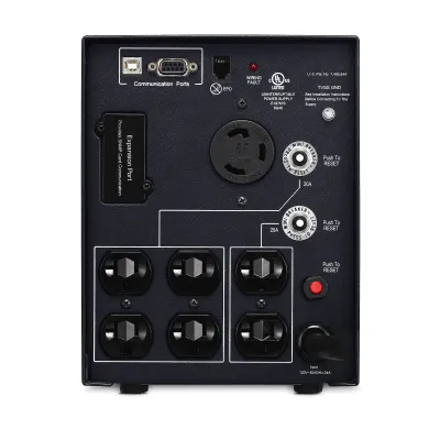 CYBERPOWER - PR3000LCDSL - 3000VA/2700W, Pure Sine Wave, NEMA L5-30P (straight), 10 ft, 6 NEMA 5-20R, 1 NEMA L5-30R, USB, Serial, SNMP, Relay, EPO, PowerPanel Business Edition software, Yes, 3 year warranty