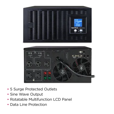 CYBERPOWER - PR5000LCDRTXL5U - 5000VA/4000W, Pure Sine Wave, 5U, NEMA L6-30P, 10 ft cord, USB, Serial, SNMP, Relay, EPO, PowerPanel Business Edition software, Yes, 3 year warranty