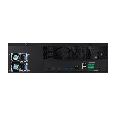 Hanwha - PRN-3200B4-128TB - 8K NVR (Intel based), 128TB RAW, 32 channels, H.265, H.264, MJPEG, 16 fixed internal SATA HDDs (10TB max per HDD), RAID 5 & 6, ARB (Automatic Recovery Backup), 400 Mbps recording / up to 32 Mbps playback, Dual stream recor