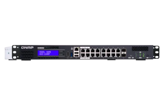 QNAP - QGD-1600P-4G-US - QNAP 16-port 1GbE Switch with 2 RJ45 and SFP+ Combo Port with Intel Celeron Processor and 4GB RAM