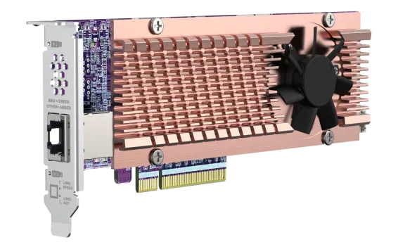 QNAP - QM2-2P410G1T - QM2 series, 2 x PCIe 2280 M.2 SSD slots, PCIe Gen4 x 8, 1 x AQC113C 10GbE NBASE-T port 