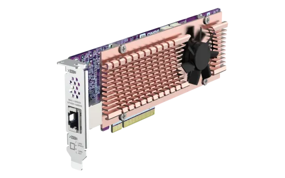 QNAP - QM2-2P410G1T - QM2 series, 2 x PCIe 2280 M.2 SSD slots, PCIe Gen4 x 8, 1 x AQC113C 10GbE NBASE-T port 