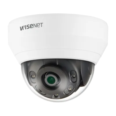 Hanwha - QND-6012R - Wisenet Q network indoor dome camera, 2MP @ 30fps, 2.8mm fixed focal lens (113°), triple codec H.265/H.264/MJPEG with Wisestream II, 120dB WDR, IR LEDs range 65', defocus detection, hallway View, one way audio, built-in SD card s