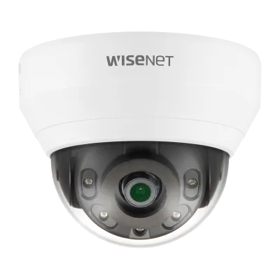 Hanwha - QND-6012R - Wisenet Q network indoor dome camera, 2MP @ 30fps, 2.8mm fixed focal lens (113°), triple codec H.265/H.264/MJPEG with Wisestream II, 120dB WDR, IR LEDs range 65', defocus detection, hallway View, one way audio, built-in SD card s