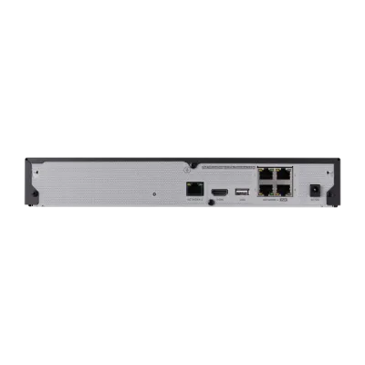 Hanwha - QRN-430S-4TB - 4K NVR (Intel based), 4TB RAW, 4CH with 4 PoE/PoE+ ports (PoE Budget 35W), H265,H264, MJPEG, 1 fixed internal SATA HDDs (6TB max), ARB (Automatic Recovery Backup), 40 Mbps recording / up to 32 Mbps playback, Dual stream record