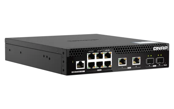 QNAP - QSW-M2106R-2S2T-US - QNAP Rackmount Switch QSW-M2106R-2S2T-US, Management Switch, 6 Port 2.5Gbps, 2 port 10Gbps SFP+, 2 port 10GbE NBASE-T (10G/5G/2.5G/1G/100M) . Easy Management with Web Browser
