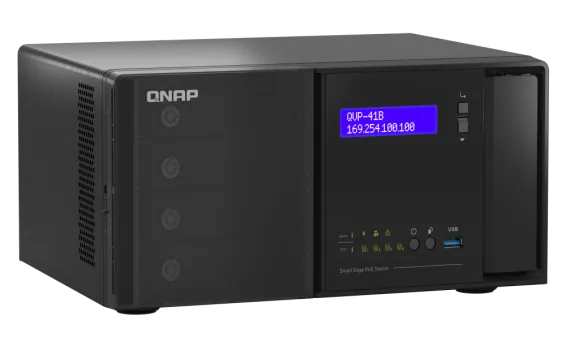 QNAP - QVP-41B-8G-P-US - QNAP 4 Bay NVR, 8CH (Max Channels: 24), VMS built-in, IP Surveillance, HDMI output for local display, 14 1GbE RJ45 PoE ports, 2  1GbE Combo SFP/RJ45 Combo Ports. 2 2.5 GbE RJ45 Port