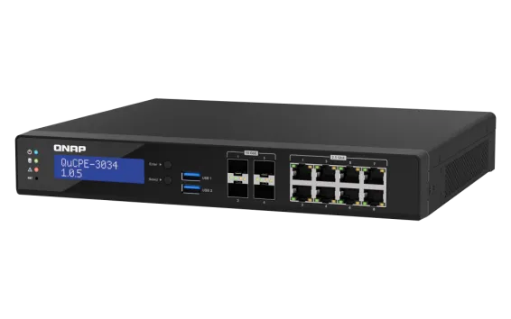 QNAP - QuCPE-3034-C3758R-16G-US - Desktop 12 Port uCPE QuCPE-3034-C3758R-16G-US Intel Atom C3758R 8C 2.4GHz, 16GB DDR4 RAM, 2 x M.2 2280 NVMe slots, 4